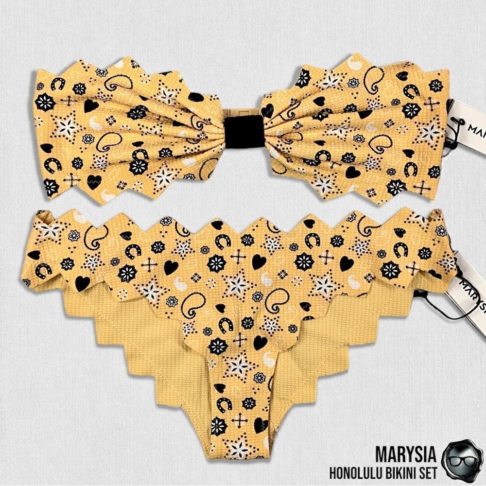 MARYSIA SWIM HONOLULU STRAPLESS ZIGZAG BIKINI SET IN BANANA BANDANA YELLOW NEW